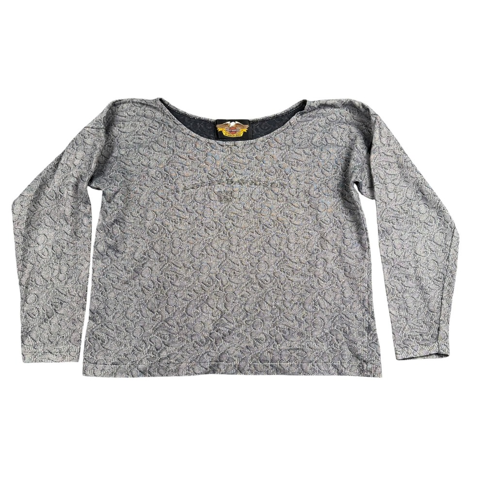 Harley-Davidson Womens Biker Gothic Grey Floral Scoop Neck Long Sleeve Top Small